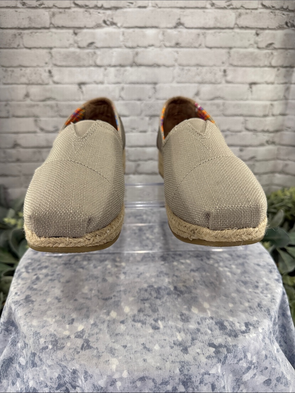BOBS / SKECHERS “High Jinx” Taupe Slip-on Espadrille Wedges WMS 9M 💛 EUC - Picture 2 of 11